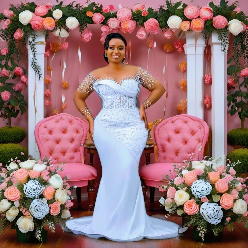 Crystal & Pearl Satin Bridal Gown