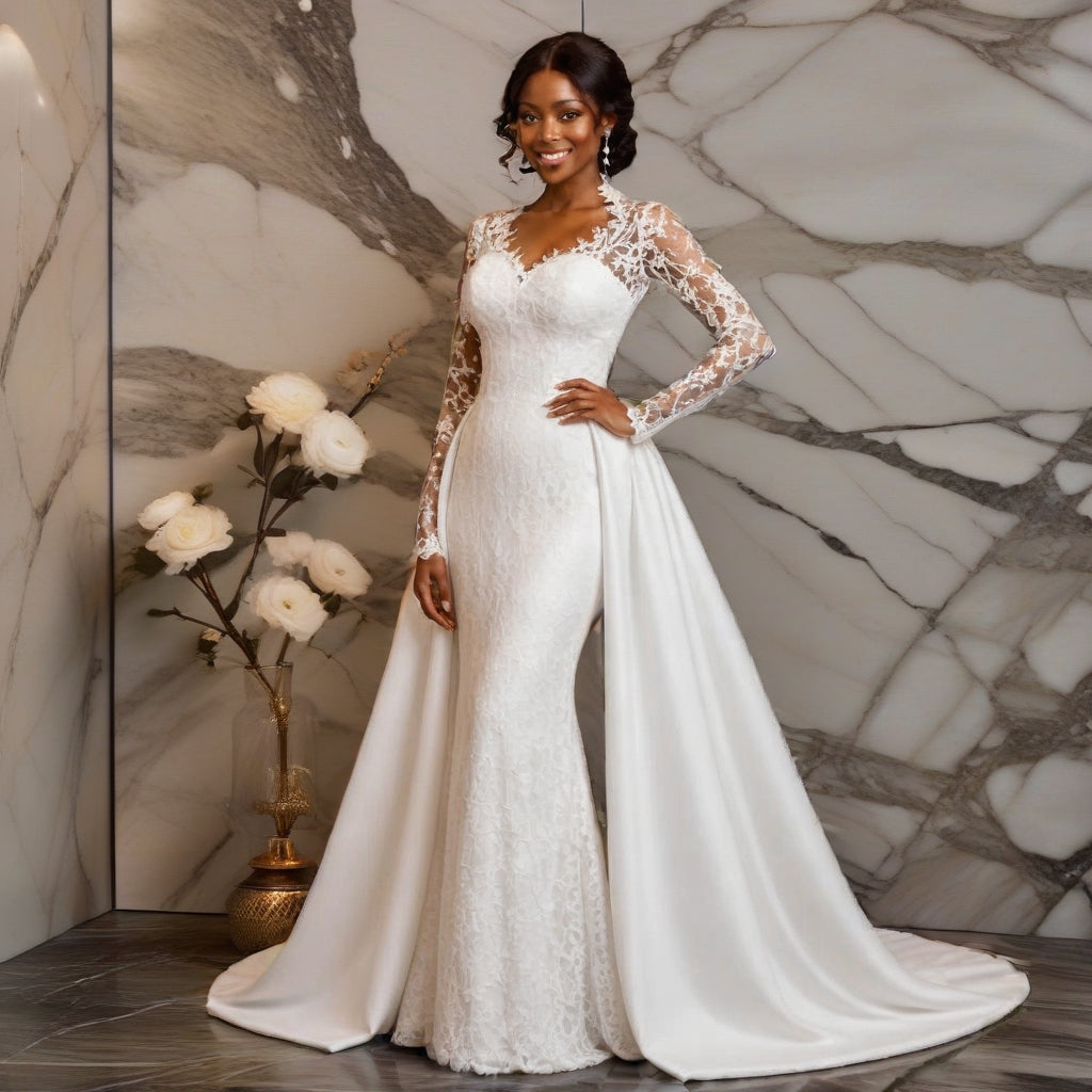 Detachable Lace Plus-Size Wedding Gown