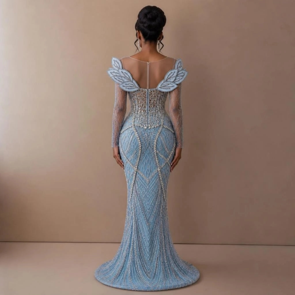 Plus Size Chiffon & Beaded Heavy Lace Wedding Gown