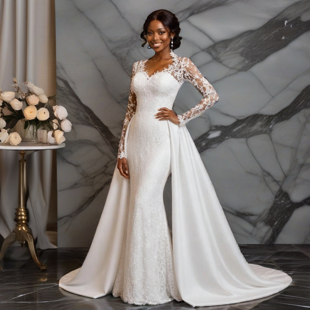 Detachable Lace Plus-Size Wedding Gown