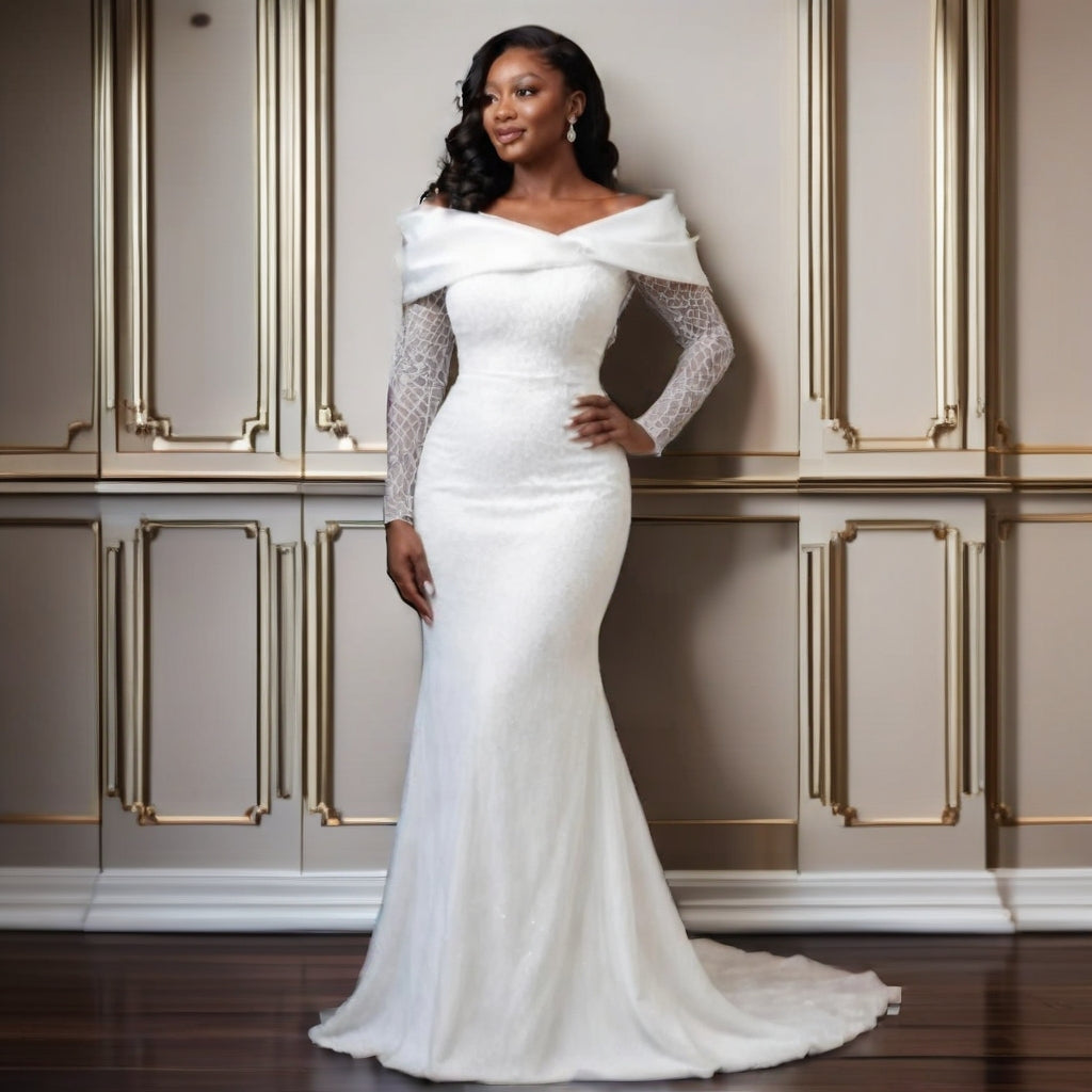 Sparkling long sleeves wedding gown.