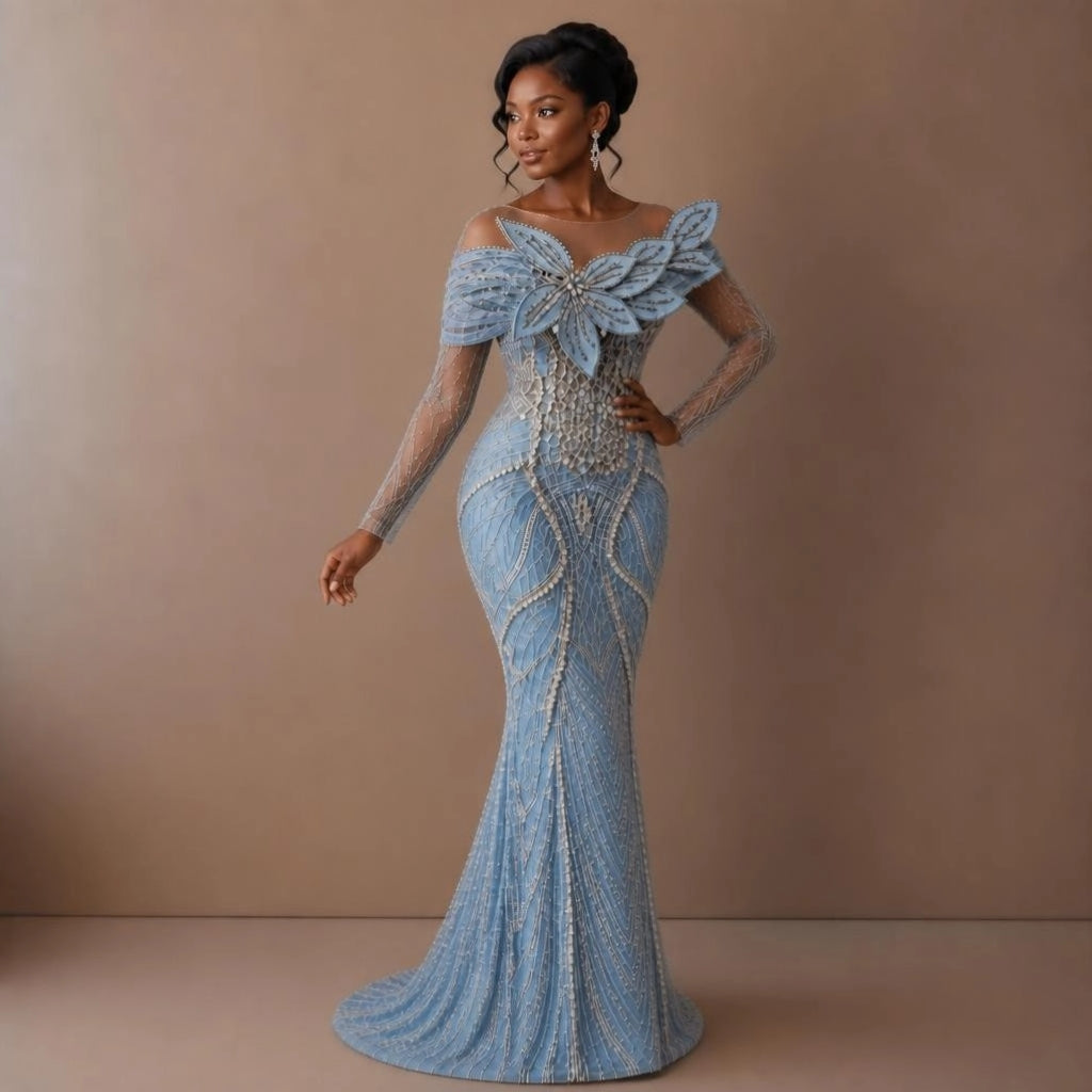 Plus Size Chiffon & Beaded Heavy Lace Wedding Gown