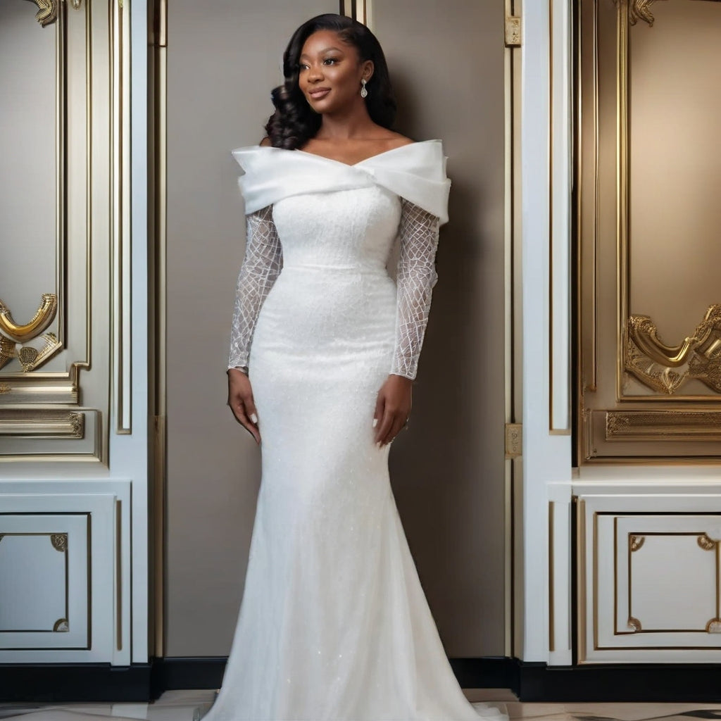 Sparkling long sleeves wedding gown.