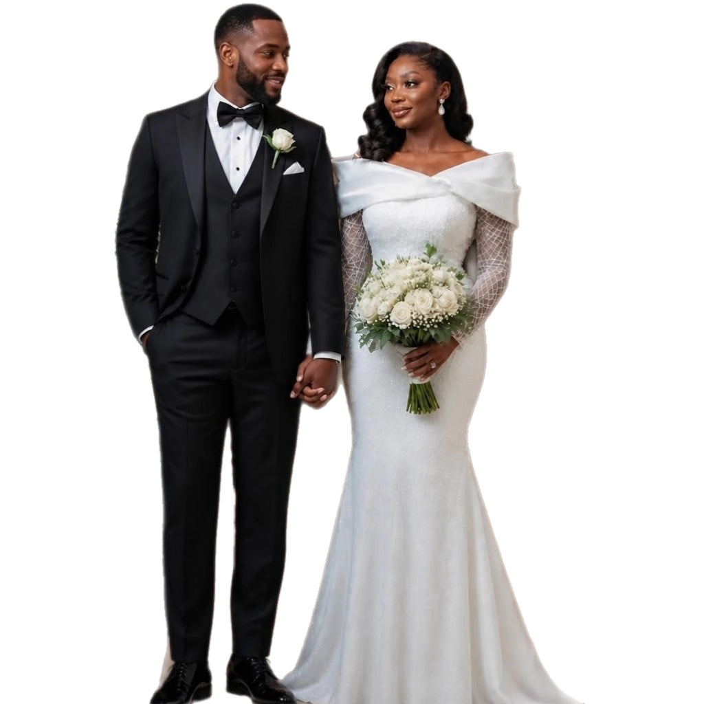 Sparkling long sleeves wedding gown.