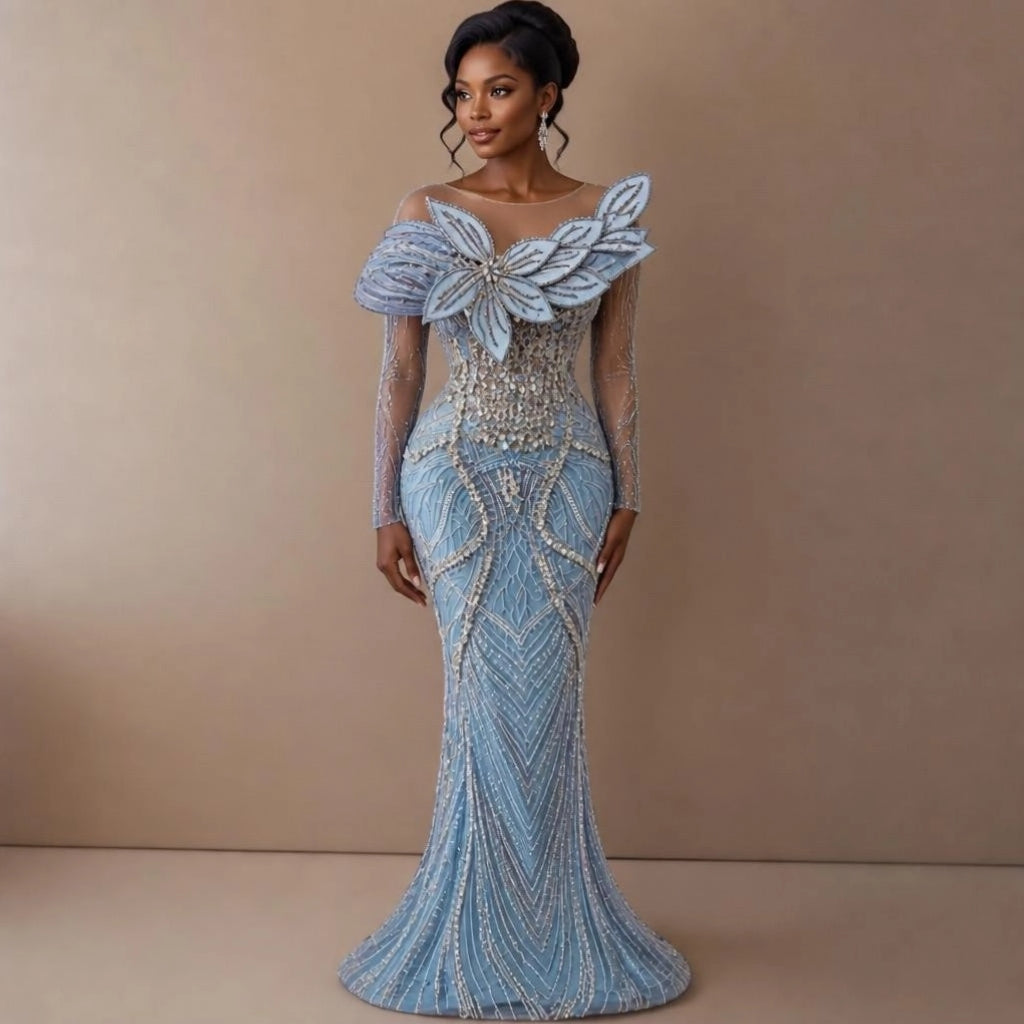 Plus Size Chiffon & Beaded Heavy Lace Wedding Gown