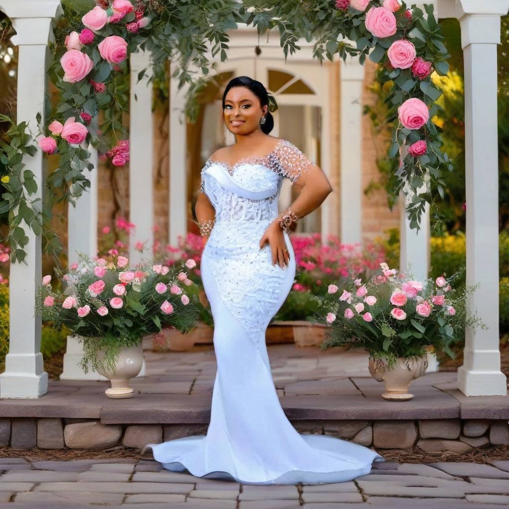 Crystal & Pearl Satin Bridal Gown