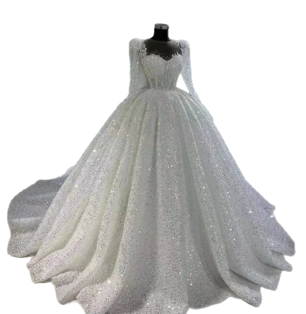 Glamour Sequin Ball Gown Wedding Dress – Plus Size, Made to Order