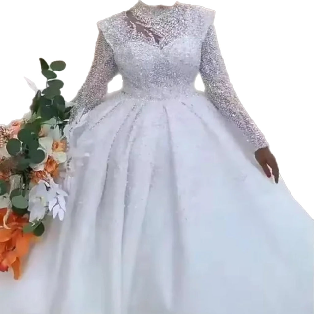 Wedding Gown lace skirt V neck