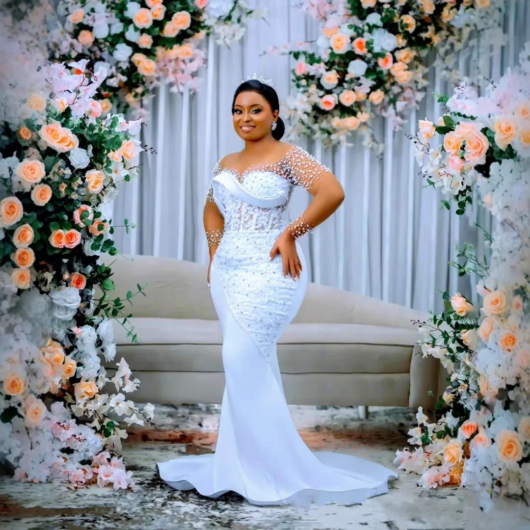 Crystal & Pearl Satin Bridal Gown