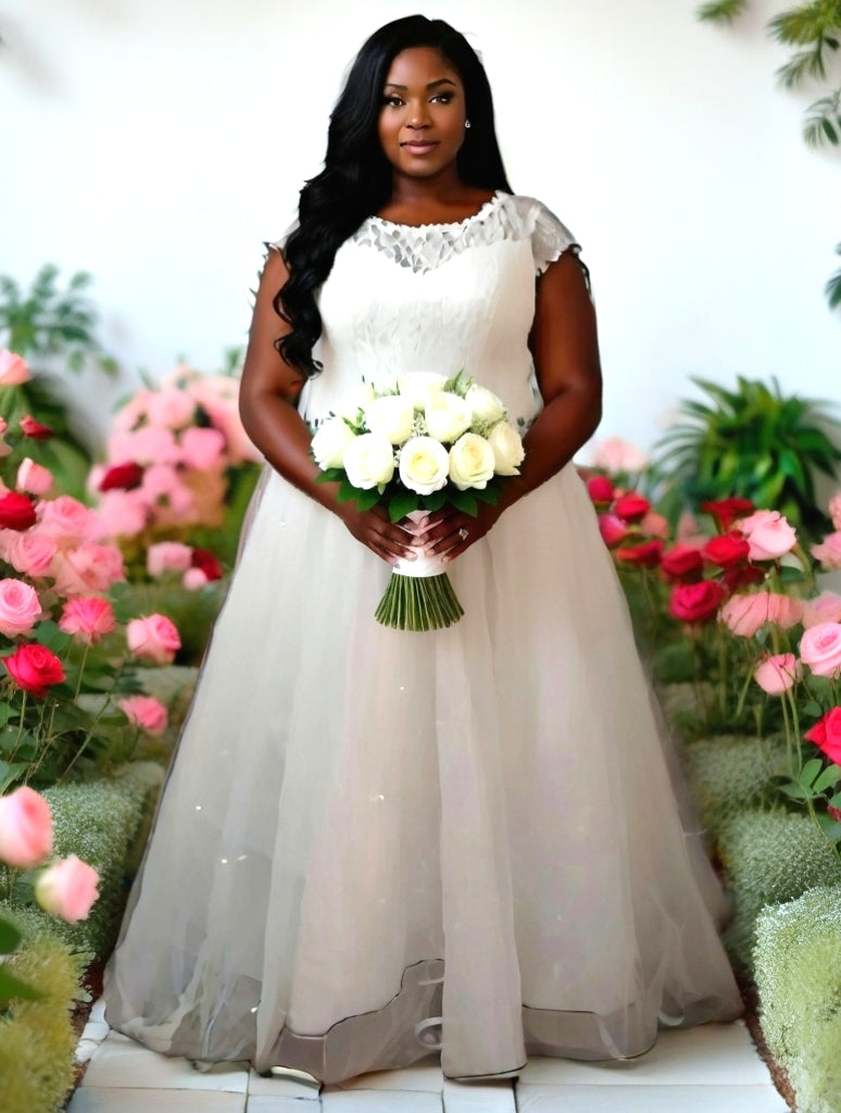 Elegant Short Sleeves Wedding Gown