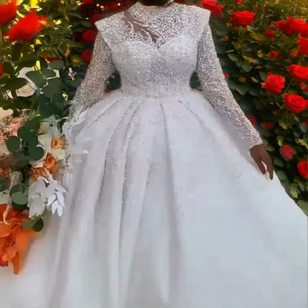 Wedding Gown lace skirt V neck