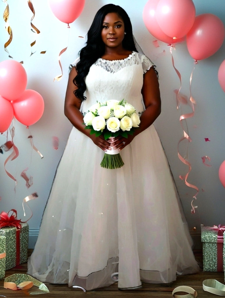 Elegant Short Sleeves Wedding Gown