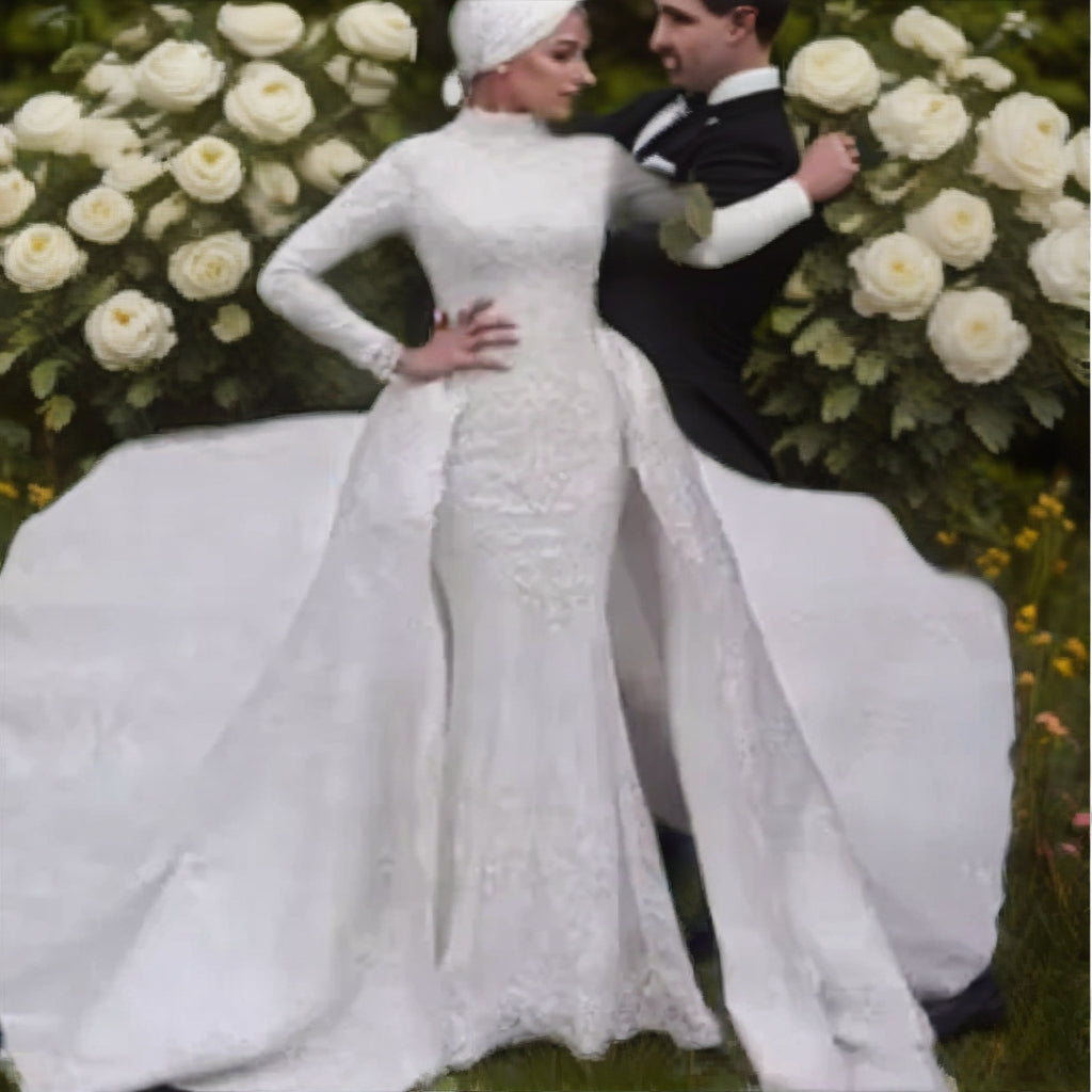 Elegant Long Sleeve Plus Size Wedding Gown